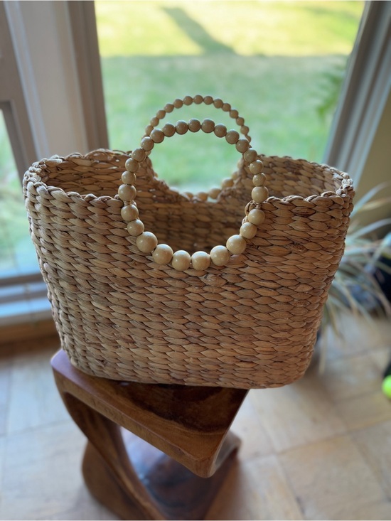 Handbags - 🌿 Woven Straw Tote Bag | Wood Bead Handles | Summer Bag